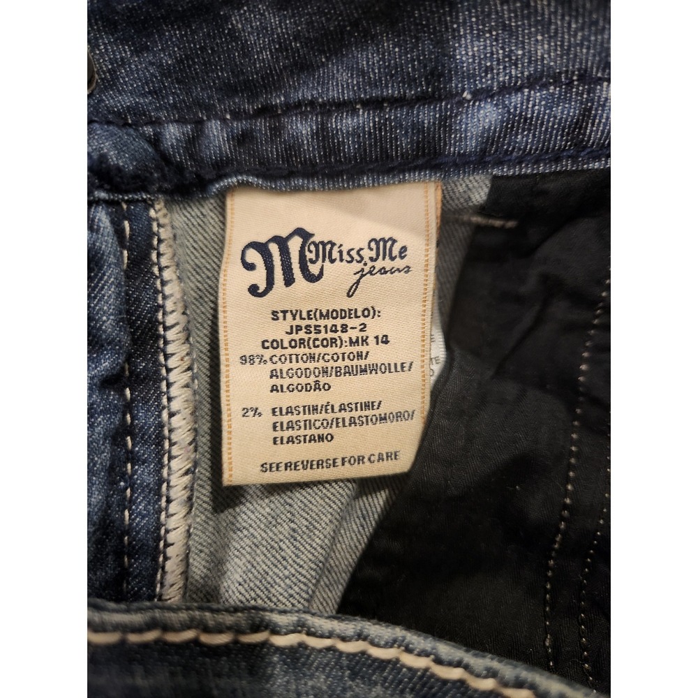 Women’s Distressed Bootcut Jeans - Dark Blue - Picture 7 of 12